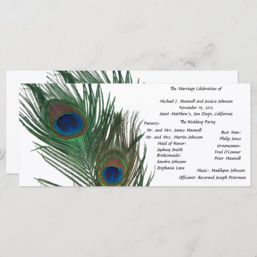 Mooie witte pauw bruiloft programma programmakaart (Voorkant / Achterkant)