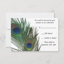 Mooie witte pauw huwelijksaanmelding RSVP kaartje