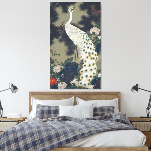 Mooie witte pauw Japans Canvas Afdruk (Insitu (Slaapkamer))