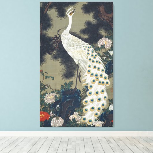 Mooie witte pauw Japans Canvas Afdruk (Insitu (Houten vloer))