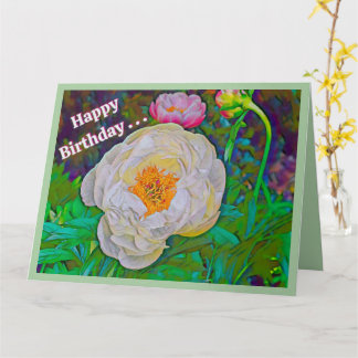 MOOIE WITTE PIJFLEUR, GELUKKIGE VERJAARDAG VAN GRO KAART