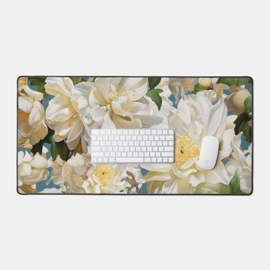 Mooie witte pioen en magnolia patroon bureaumat (Keyboard & Muis)