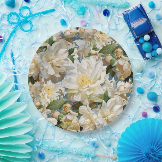 Mooie witte pioen en magnolia patroon papieren bordje (Feest)