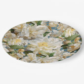 Mooie witte pioen en magnolia patroon papieren bordje (Gekanteld)