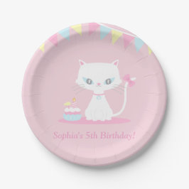 Mooie witte poes verjaardagsfeest artikelen papieren bordje