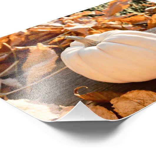 Mooie witte pompoen herfstbladeren foto afdruk (Hoek)