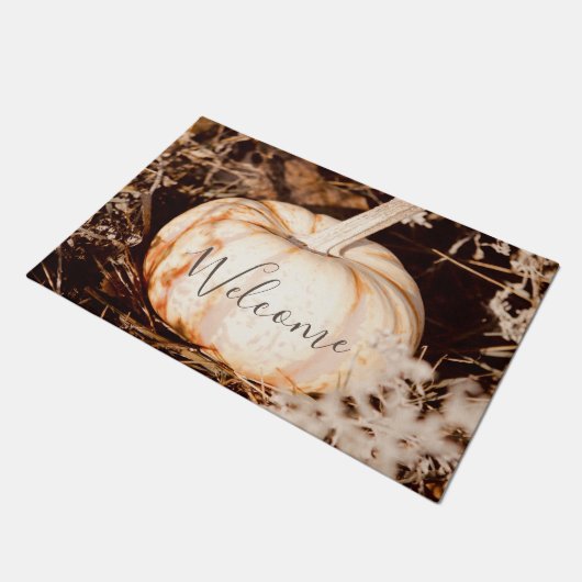 Mooie witte pompoen herfstweide deurmat (Schuin)