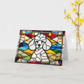 Mooie Witte Poodle Glas-in-Lood Kaart (Gele Bloem)