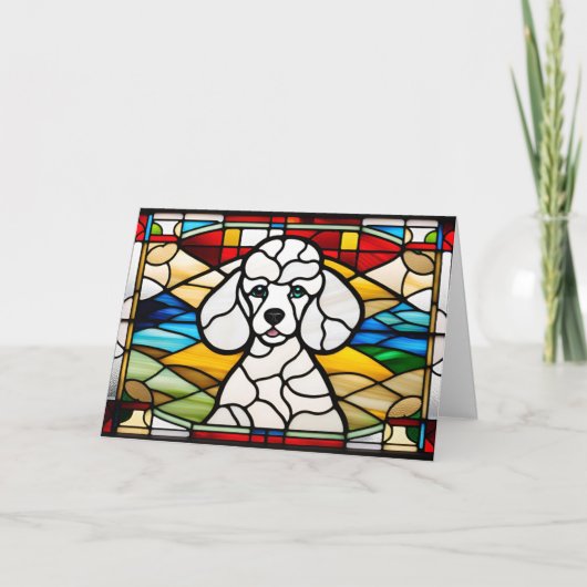 Mooie Witte Poodle Glas-in-Lood Kaart (Voorkant)