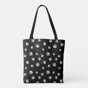 Mooie witte pootafdrukken patroon zwart tote bag
