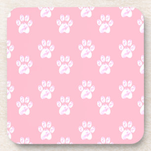Mooie witte pootpatroon op roze bier onderzetter