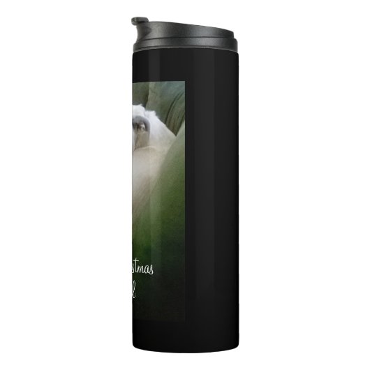 Mooie witte puppy Dog vervloekt kerstmis Thermosbeker (Geroteerd rechts)