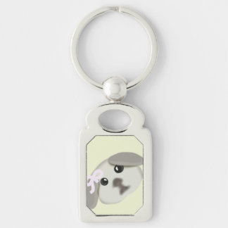 Mooie witte puppy kunst zilveren sleutelhanger