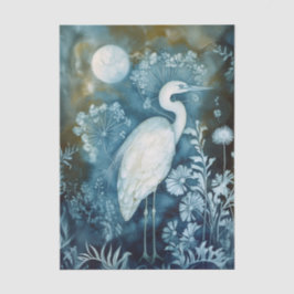 Mooie Witte Reiger Cyanotype Afdrukken Tissuepapier