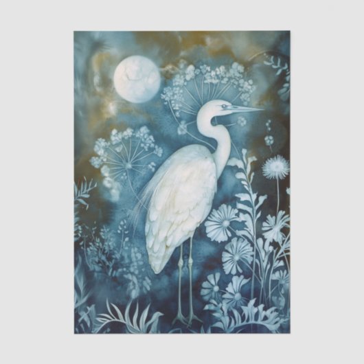 Mooie Witte Reiger Cyanotype Afdrukken Tissuepapier (Voorkant)