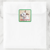 Mooie witte rendierhond met kerstgroen vierkante sticker (Tas)