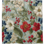 Mooie witte rode bloemen en blauwe, rode bessen douchegordijn (Voorkant)