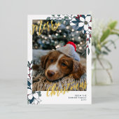 Mooie Witte Rode Bloemen Foto Prettig Kerstfeest Folie Feestdagenkaart (Staand Voorkant)