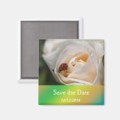 Mooie witte roos bloem save the date magneet (Voorkant / Achterkant)