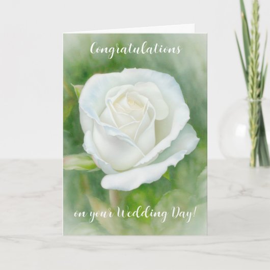Mooie witte roos kunst bruiloft gefeliciteerd kaart (Voorkant)