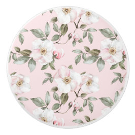 Mooie Witte Roze Bloemen Keramische Knop