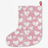 Mooie Witte Roze Harten Kerstmis Grote Kerstsok (Achterkant)