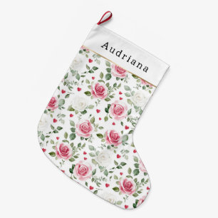 Mooie Witte Roze Harten Rozen Bloemrijke Kerst Grote Kerstsok