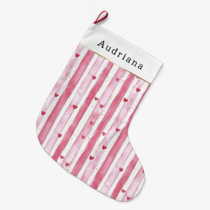 Mooie Witte Roze Harten Strepen Kerst Grote Kerstsok