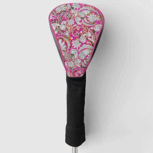 Mooie witte roze paisley patronen golfheadcover (Voorkant)