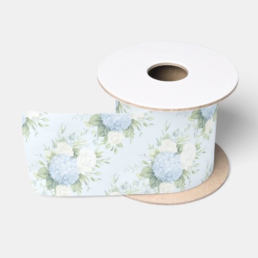 Mooie Witte Rozen Blauwe Hyndrangea Bloemen Satijnen Lint (Spoel)