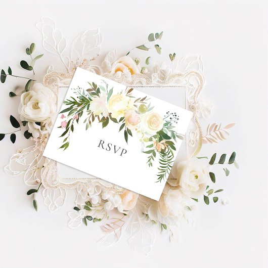 Mooie witte rozen bloemenbruiloft RSVP-Briefkaart Uitnodiging Briefkaart