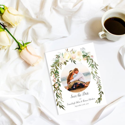 Mooie witte rozen bloemig save the date