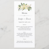 Mooie Witte Rozen Bloemige Bruiloft Menu (Voorkant)
