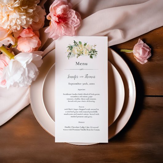Mooie Witte Rozen Bloemige Bruiloft Menu