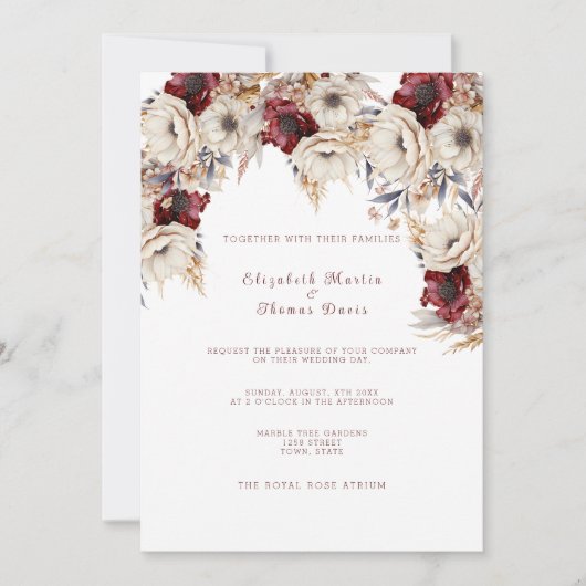 Mooie Witte Rozen  Bordeaux Klaprozen Kaart (Voorkant)