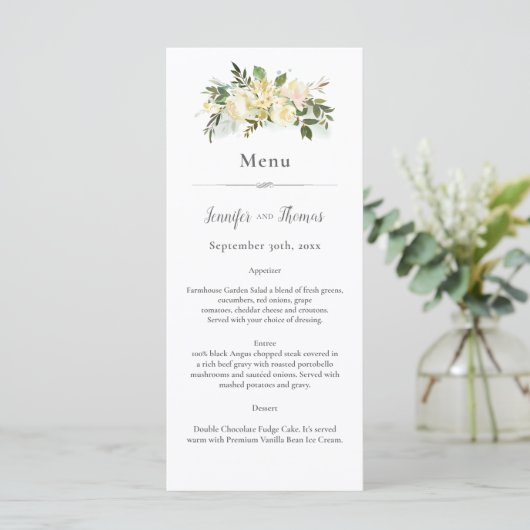 Mooie witte rozen die het huwelijk van Floral hebb Menu (Staand voorkant)