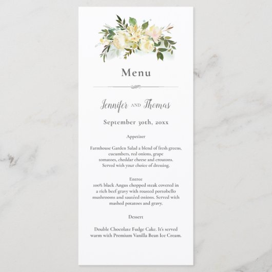 Mooie witte rozen die het huwelijk van Floral hebb Menu (Voorkant)