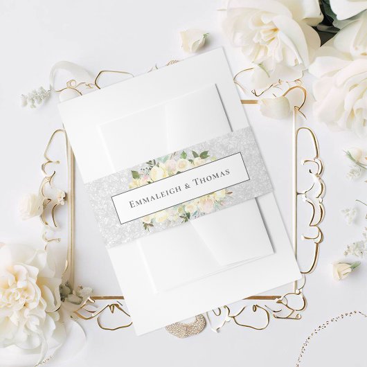 Mooie witte rozen die het huwelijk van Floral hebb Uitnodigingen Wikkel