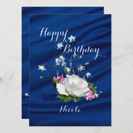 Mooie witte rozen voor de verjaardag van de dochte kaart (Voorkant / Achterkant)