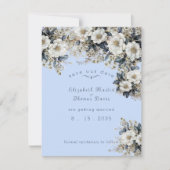 Mooie Witte Rozen Wijnranken Blauwe Bladeren Save The Date (Voorkant)