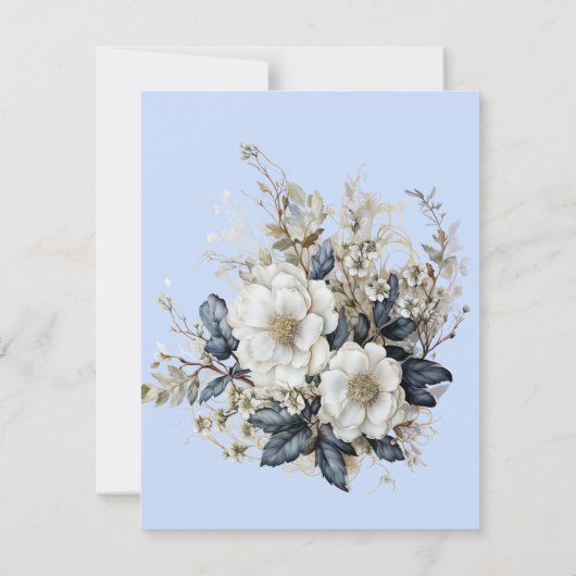 Mooie Witte Rozen Wijnranken Blauwe Bladeren Save The Date (Achterkant)