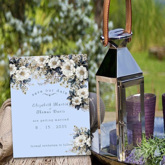 Mooie Witte Rozen Wijnranken Blauwe Bladeren Save The Date