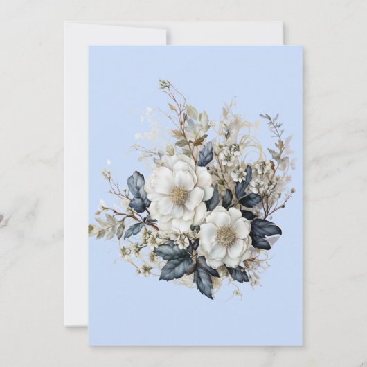 Mooie witte rozen wijnstokken blauwe bladeren kaart (Achterkant)