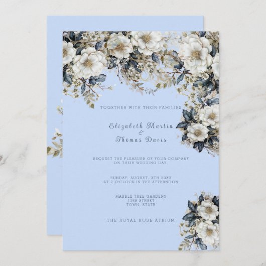 Mooie witte rozen wijnstokken blauwe bladeren kaart (Voorkant / Achterkant)