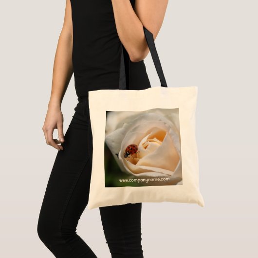 mooie witte rozenbloem en ladybug tote bag (Voorkant (product))