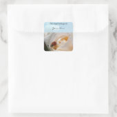 mooie witte rozenbloem en ladybug vierkante sticker (Tas)