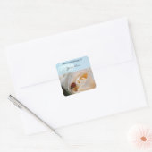 mooie witte rozenbloem en ladybug vierkante sticker (Envelop)