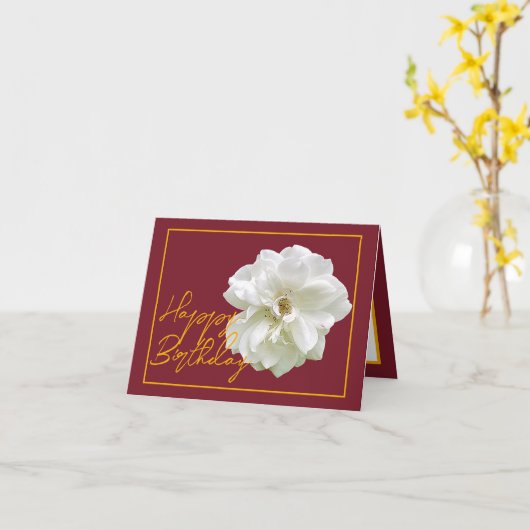 Mooie witte rozenbloem  Happy Birthday Kaart (Gele Bloem)