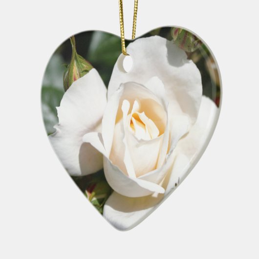 mooie witte rozenbloem, liefde en romance keramisch ornament (Links)