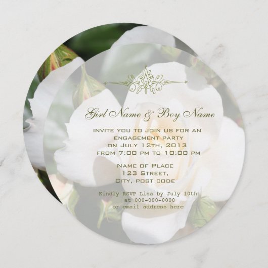 Mooie witte rozenbloem-verlofpartij kaart (Voorkant / Achterkant)